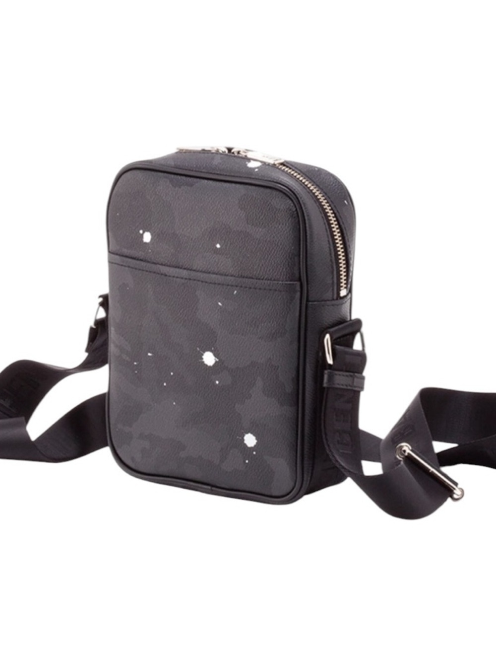 GENTIL BANDIT Japanese Crossbody Bag Splatter Black Camo Wide Logo Strap